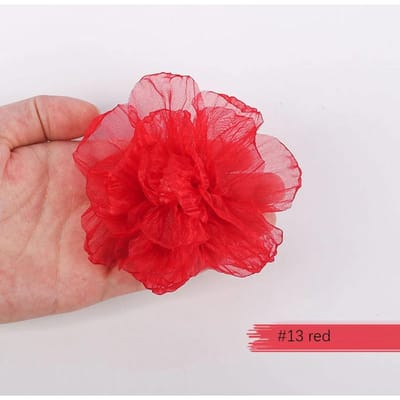 9cm Bloem Handgemaakte Chiffon Stof Patch Appliqué voor Kleding, Hoeden, Tassen, Haarspelden, DIY Decoratieve Accessoires rood