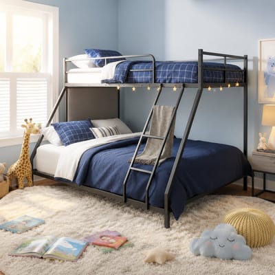 Stapelbed - 90x140 en 140x200 cm - Metaal - Met 2 Slaapplekken - Ruimtebesparend metalen bedframe - Eenpersoons Stapelbed - Stevig en stabiel - Zwart