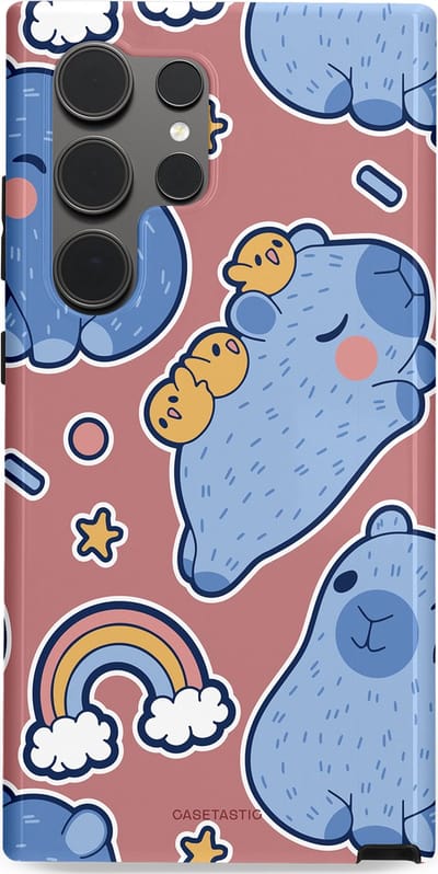 Casetastic Hoesje Geschikt voor Samsung S24 Ultra - Stijlvolle Beschermende Duo-layer Case - Capibara knuffelvriend