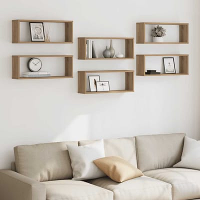 vidaXL - Wandschappen - kubus - 6 - st - 60x15x23 - cm - hout - artisanaal - eiken
