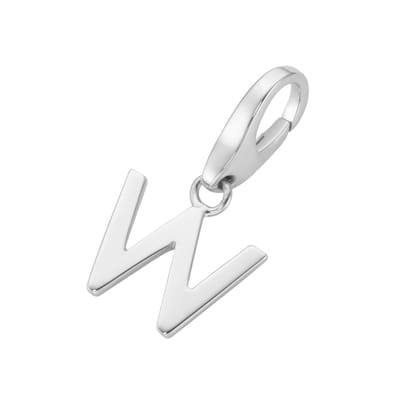 Giorgio Martello letter W charm | bedel | gerhodineerd zilver 925/000 | memorie sieraad herinnering | met clipsluiting