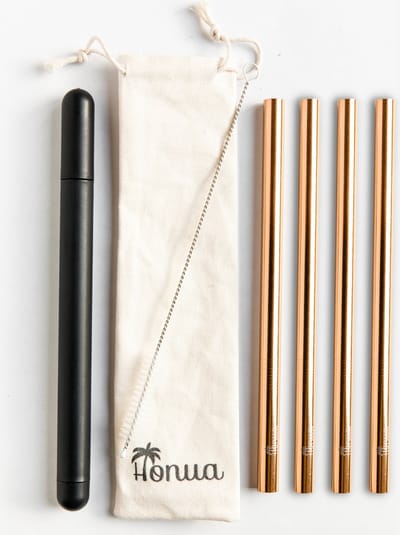 Honua Metalen Rietjes - Herbruikbaar - 11-Delige Set - Duurzame Rietjes - RVS - Smoothie - Rose Goud