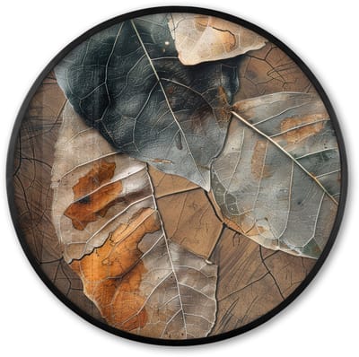 Poster in lijst Rond - Fotolijst 60x60 cm - Posters - Bladeren - Bruin - Herfst - Natuur - Ronde posterlijst zwart - Decoratie - Wanddecoratie woonkamer - Muurdecoratie slaapkamer
