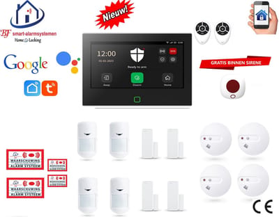 Draadloos / bedraad alarmsysteem met 7-inch touchscreen voor woning/camper/boot/caravan werkt met wifi en sim kaart en met spraakgestuurde apps. (Nederlands of Frans stem en tekst). ST01B-17
