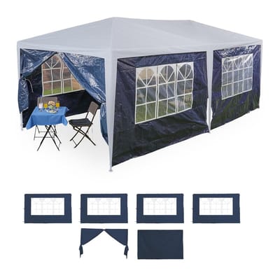 Blauwe partytent zijwanden - set van 6 - 3x6 m - waterdicht
