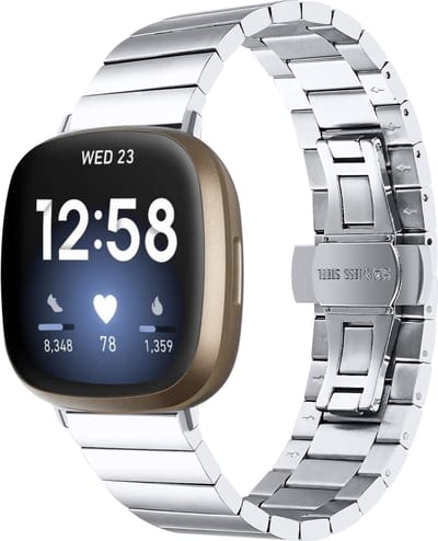 By Qubix - Compatible Fitbit bandje - Geschikt voor fitbit Versa 3/4 & Sense 1/2 metalen schakelband - Zilver