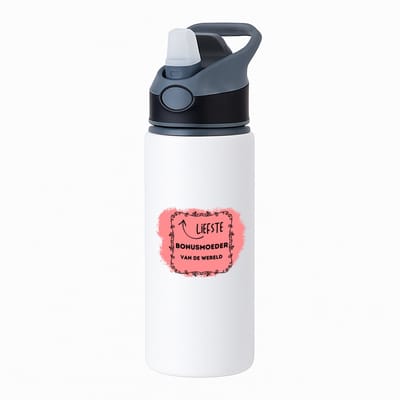 Hacebo® - liefste bonusmoeder van de wereld waterfles met rietje zwart - Moeder - de liefste bonusmoeder - Moeder cadeautjes - moederdag - verjaardag - geschenk - kado - water fles - 650ML