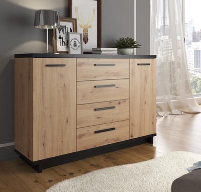 Meubella - Dressoir Incala - Eiken - Zwart - 135 cm