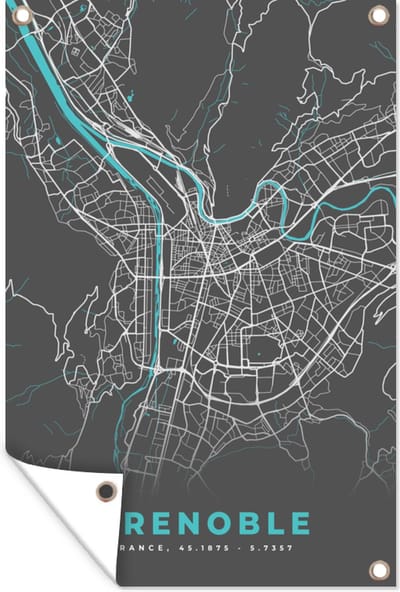 Muurdecoratie Grenoble - Frankrijk - Plattegrond - Kaart - Stadskaart - 120x180 cm - Tuinposter - Tuindoek