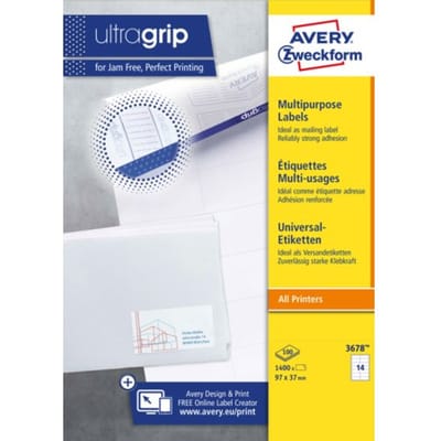 Etiket avery zweckform 3678 97x37mm wit 1400 Etiketten