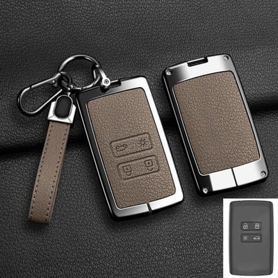 Étui de Protection en Cuir Allié pour Clé de Voiture Pour Renault Koleos Kadjar Captur Megane Talisman Espace Clio Zoe Scenic 4 Arkana Dacia Sander gray