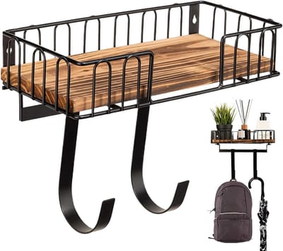 Strijkplankhouder - Wandhanger Opslag - Ruimte Besparen - Met Opbergmand - 32 cm - Houtkleurig