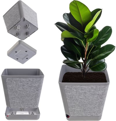 KADAX Decoratieve bloempot van kunststof, rechthoekige plantenpot met irrigatiesysteem, bloempot met zelfbewatering en waterreservoir (grijs gemêleerd, 24 cm)