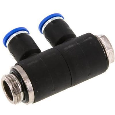 8mm x G3/8'' 2-way Manifold Messing/PA 66 Insteekfitting Buitendraad Draaibaar NBR