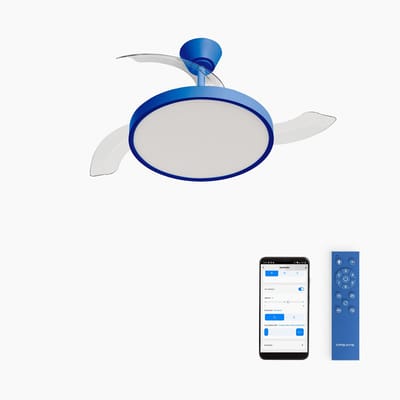 CREATE - Plafondventilator 40W stil met intrekbare bladen met licht - Ø91cm - Kobaltblauw - WIFI + afstandsbediening - WIND CLEAR STUDIO
