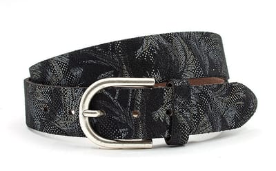 Dames riem zwart met fantasieprint - 4 cm breed - Leer - Jeans riem - Casual - Maat 95