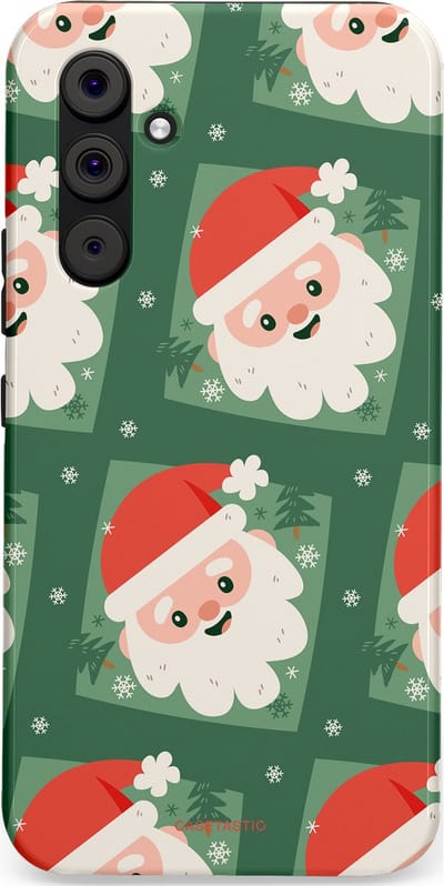 Casetastic hoesje geschikt voor Samsung Galaxy A54 (2023) 5G - Dubbellaagse bescherming - Kerstmannen in het bos - Fashion Case - Donkergroen Wit Terracotta Crème