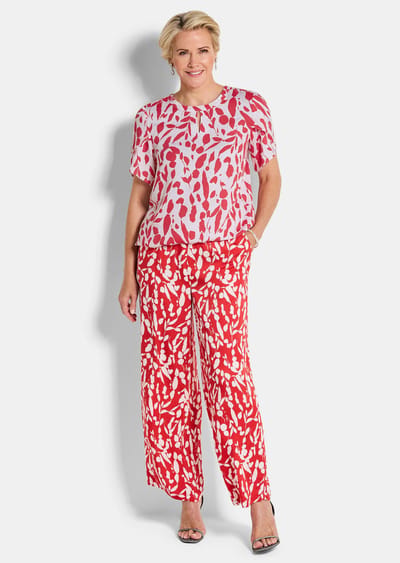 Elegante blouse met speciale kapmouwtjes - rood / wit / gedess. - Gr. 19 van Goldner Fashion