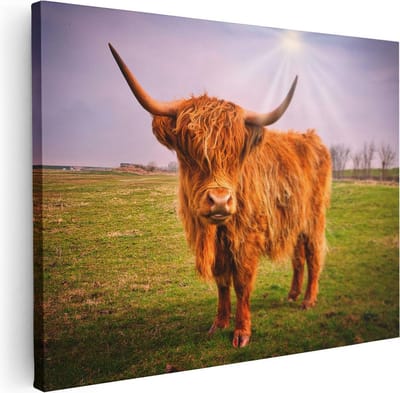 Artaza Canvas Schilderij Hooglander - 40x30 cm - Klein - Wanddecoratie Gewei - Muurdecoratie Woonkamer - Kamer Accessoires