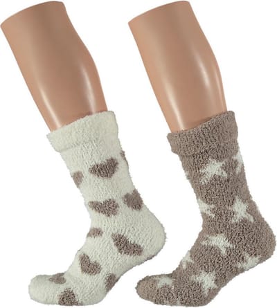Apollo bedsokken / huissokken - dames - 2-pack - beige/wit - one size - Slaapsokken - Slofsokken