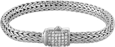 Kuzzoi Buddha Design Silver Bracelet for Women, Handmade Bracelet Made of Solid 925 Sterling Silver with 42 Cubic Zirconia, Exclusive Women's Bracelet, Engraving, 7 mm Wide