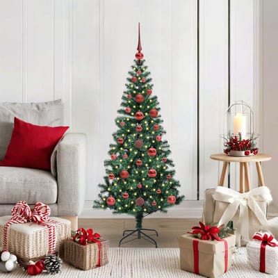 vidaXL - Kunststof - Voorverlichte - Kerstboom - Groen - 120 - cm - PVC - en - Metalen