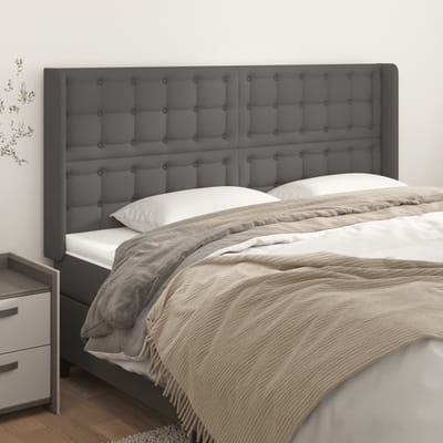 vidaXL - Hoofdbord - met - randen - 163x16x118/128 - cm - kunstleer - grijs