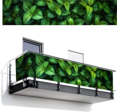 Balkonscherm 500x110 cm - Balkonposter Bladeren - Planten - Groen - Klimop - Balkon scherm decoratie - Balkonschermen - Balkondoek zonnescherm