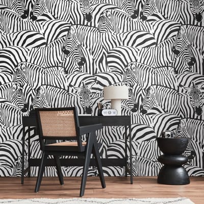 Fotobehang Profhome 398731-GU vliesbehang hardvinyl warmdruk in reliëf glad met zebra patroon mat zwart wit 1,59 m x 2,8 m