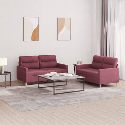 vidaXL - 2-delige - Loungeset - met - kussens - stof - wijnrood