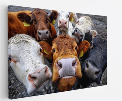 Saammp Canvas Schilderij - Koeien van dichtbij - Nederland - Dieren - 45x30 - Foto op canvas - Wanddecoratie - Muurdecoratie Woonkamer - Slaapkamer decoratie - Canvas Print