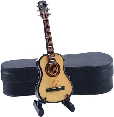 Miniatuur Houten Gitaar Model met Standaard en Koffer - Decoratief Verzamelobject