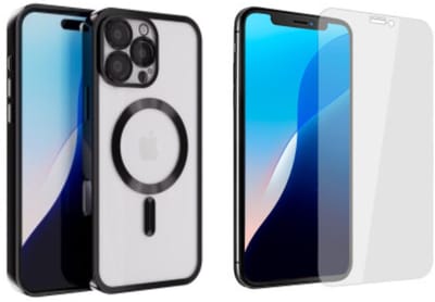 Coverzs magneet hoesje met camera cover geschikt voor Apple iPhone 16 Pro hoesje - Telefoonhoesje geschikt voor magnetische accessoires - Transparante backcover - Telefoonhoesje met camerabescherming (zwart) + Screenprotector