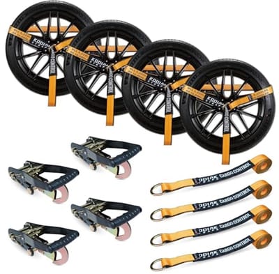 Verstelbare voertuig spanset - Heavy Duty karabijnhaken en lasso trailers ratelriemen