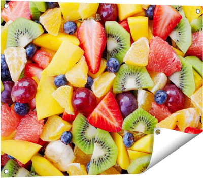 Gards Tuinposter Diverse Kleurrijke Fruit Achtergrond - 80x60 cm - Tuindoek - Tuindecoratie - Wanddecoratie buiten - Tuinschilderij