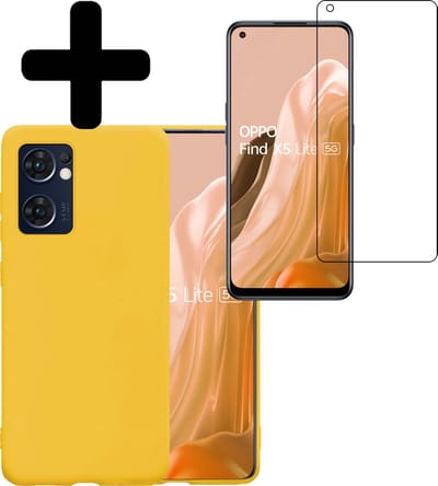 Hoesje - Met Screenprotector - Geschikt voor OPPO Find X5 Lite - Sterk & Shockproof - Back Cover - Siliconen Case - Telefoon Hoes - Telefoonhoesjes - Geel