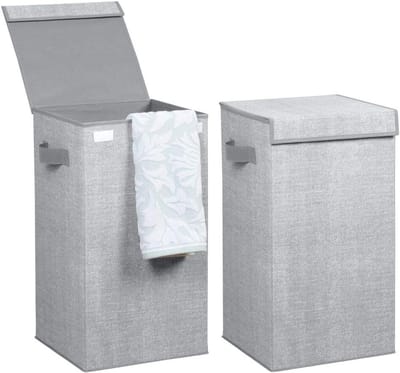 Wasmand Set - Opvouwbare Manden - Kleding Sorteren - Inclusief Deksel - 35x35x64 cm - Grijs
