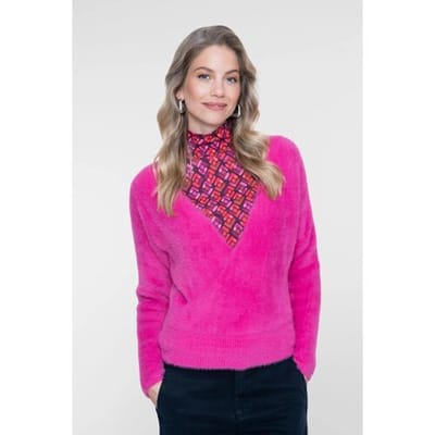 Geisha roze dames trui   Overslag halslijn   Regular fit   Geen zakken   Structuur patroon   Lange mouw Roze S