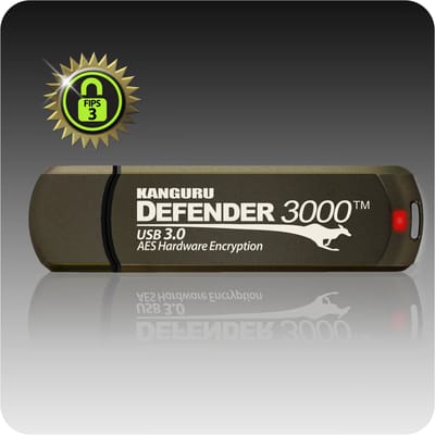 Kanguru - Defender 3000 – 128 GB - Hardware Encrypted USB-Stick – USB 3.0 – FIPS 140-2 Level 3 – Zwart