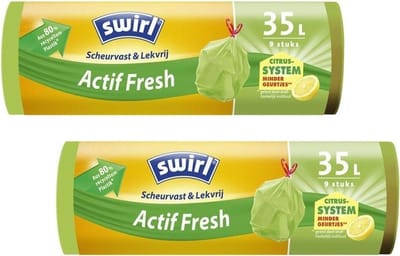 2x Swirl Vuilniszakken met Trekband Geparfumeerd Actif Fresh 35 liter 9 stuks - Pedaalemmerzakken - Afvalzakken