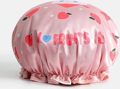 Douchemuts voor Meisjes – Waterproof Badmuts / Douchekap – Roze met Poes en Fruit – Geschikt voor Kinderen van 1-8 Jaar – Haar Droog Tijdens Douchen