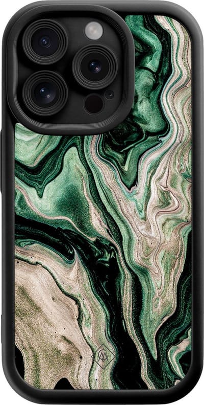 Casimoda® hoesje - Geschikt voor iPhone 15 Pro - Groen marmer / Marble - Effen telefoonhoesje met lensbescherming - Siliconen/TPU - Backcover - Groen