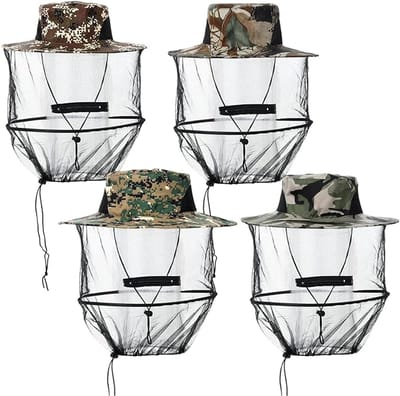 4 Stuks - Muggenwerende Hoed met Onzichtbaar Gaas - Opvouwbare Hoofdnethoed - Polyester - Tuininsectenwerende hoed - Zonnehoed - Geschikt voor Kamperen, Vissen, Tuinieren en Bijenhouden, Ook als Reishoed en Vissershoed