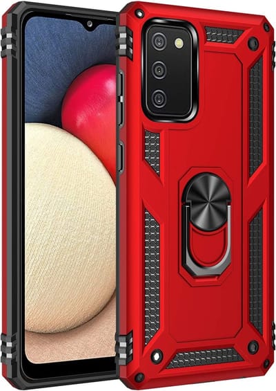 Anti-Shock Hybrid Ring Armor Hoesje Geschikt voor: Samsung Galaxy A02S - rood