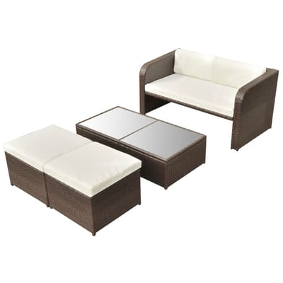 vidaXL - 4-delige - Loungeset - met - kussens - poly - rattan - bruin