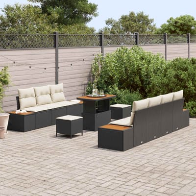 vidaXL - Tuinbank - Set - 10 - st - 9-Aantal - zitplaatsen - Zwart - en - Crème