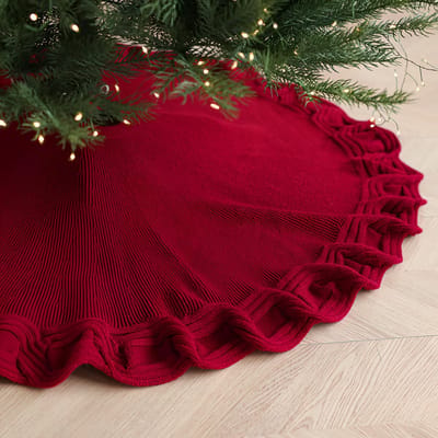 JHUBERS- Kerstboomdeken 80 cm - Rood - Gebreid - Cirkelvormig - Decoratie - Kerstboomrok voor romantische sfeer - Boomrok