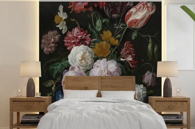 Behang - Fotobehang Stilleven met bloemen in een glazen vaas - Schilderij van Jan Davidsz. de Heem - Breedte 300 cm x hoogte 300 cm