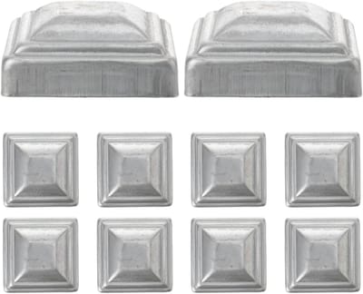 Metaal tuinhekken palen set van 10, gegalvaniseerde post caps, 6 x 6 cm, beschermende hoezen voor stevige omheining, vierkante zilveren doppen