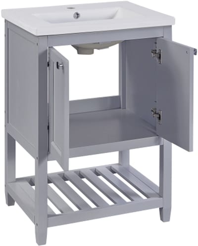 Badkamermeubel enkele wastafel met keramische wastafel met onderkast 60 cm badkamerkast locker grijs